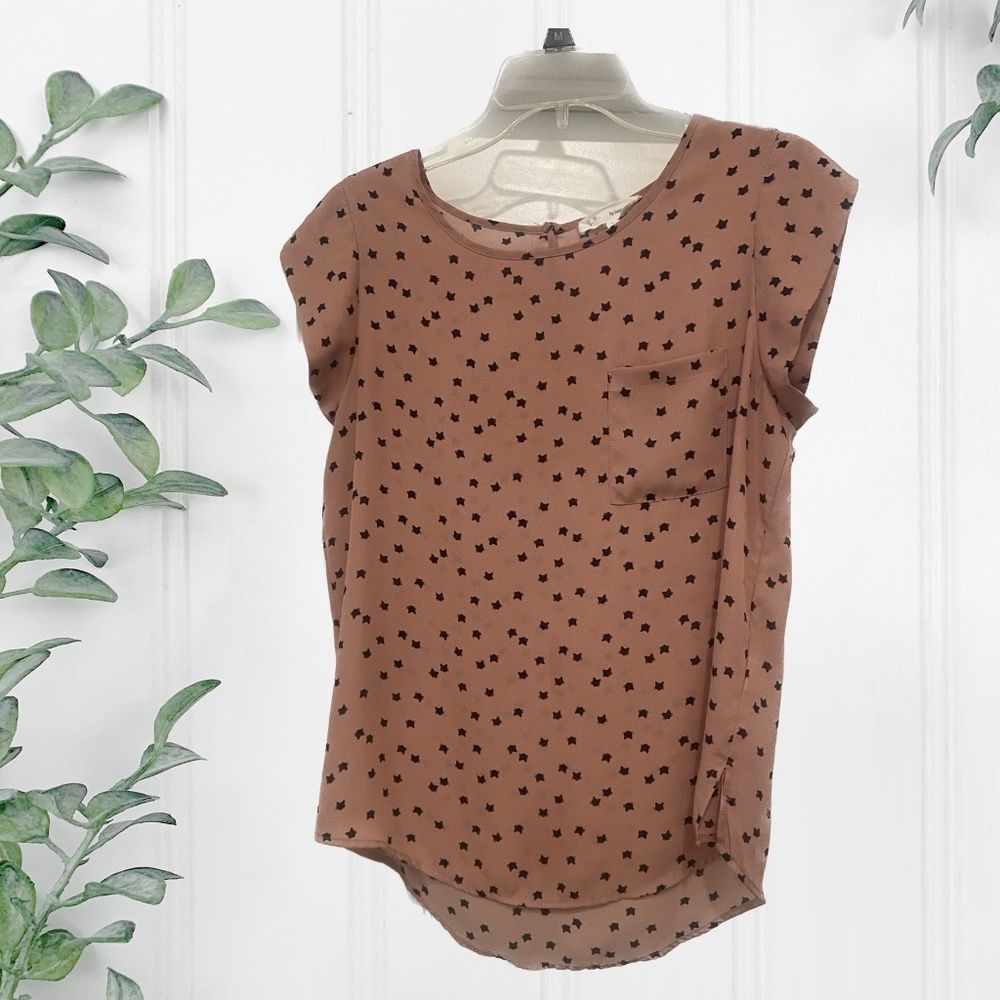 Sweet Rain Pink Blush Kitty Cat Print Blouse Large